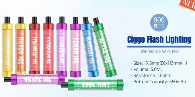 Proveedor cerrado de iluminación de destello de la vaina del vape de Ecigs del vape de la vaina de 800 soplos de Ciggo el destellar disponible de la noche LED